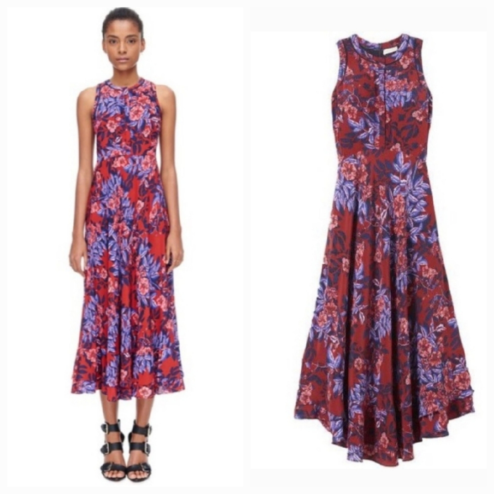 Rebecca Taylor Flame Of The Forrest Silk Midi Dress Size 4
